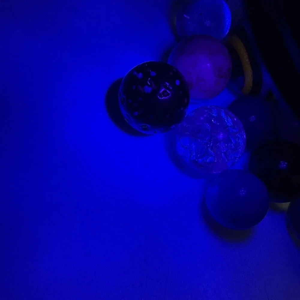 Lot Of Unique Vintage Marbles In Blue Mason Jar Some Glow- See Pics